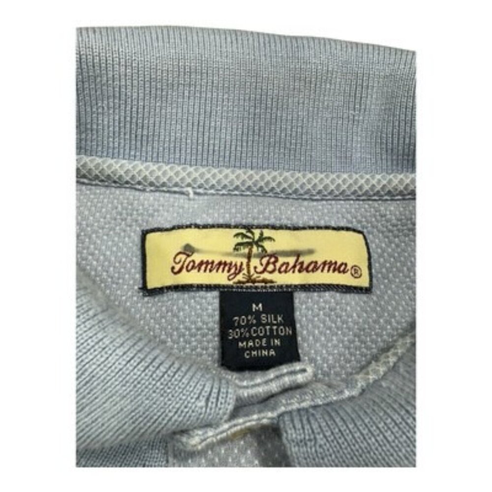 Tommy Bahama Polo Shirt Men M Silk Cotton Blue TB Logo Golf Resort Tee Classic - Picture 2 of 15